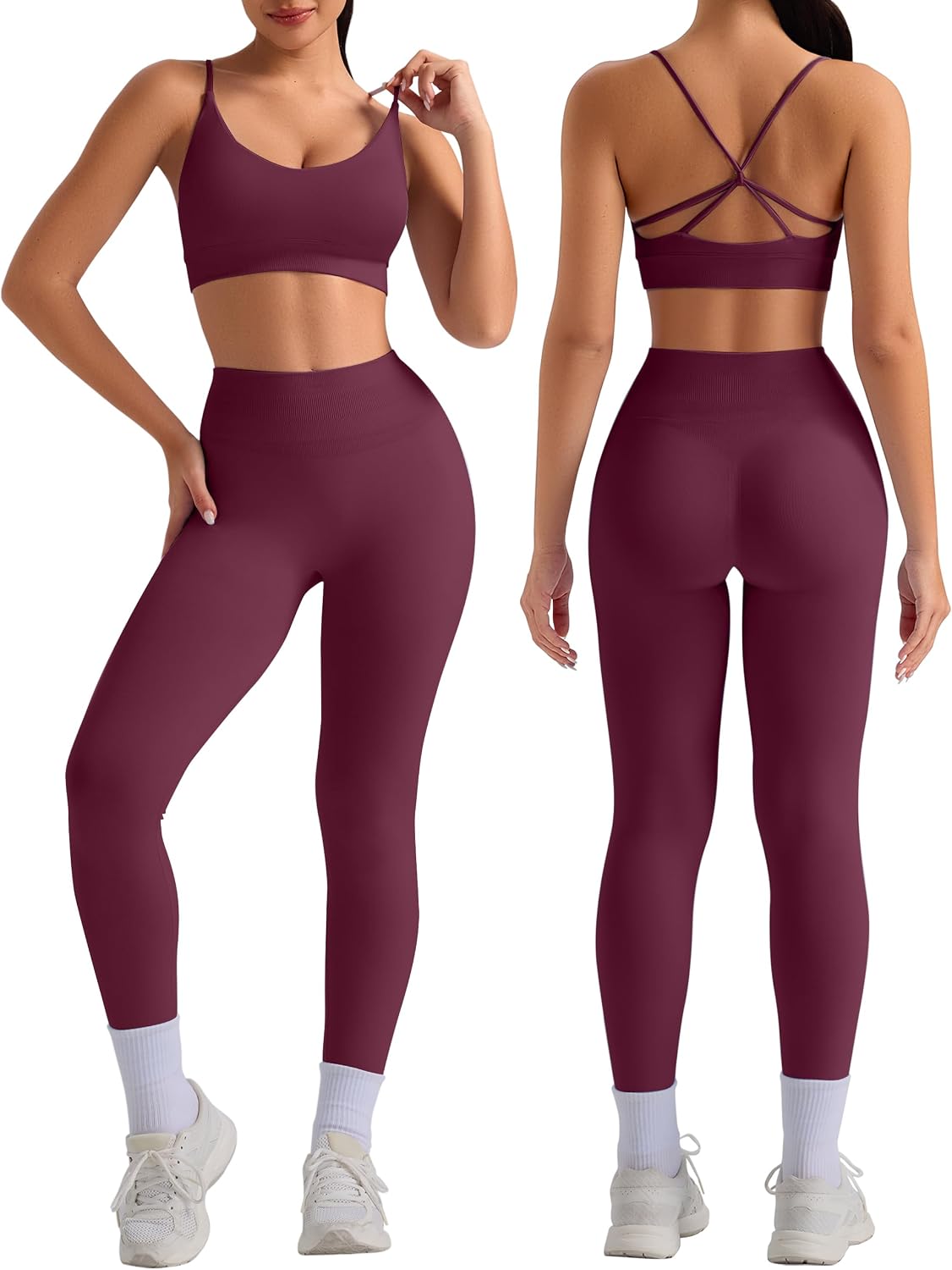 OLCHEE Plum Seamless Sports Bra and Leggings