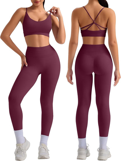 OLCHEE Plum Seamless Sports Bra and Leggings